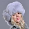 Winter Hats Earflaps Women Bomber Hats Natural Fox Fur Fluffy Female Girls Warm Sheepskin Windproof Russian Trapper Hats