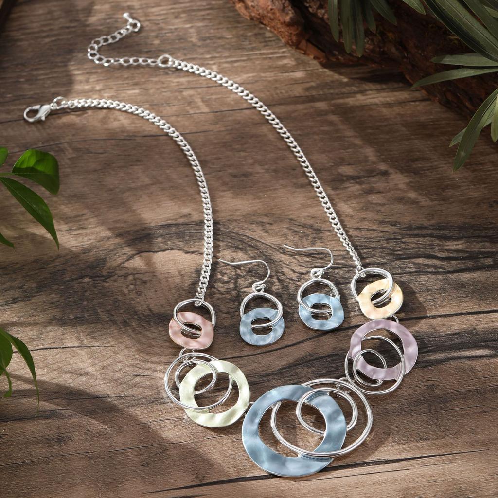 Новый цвет масло геометрическое кольцо серьги ожерелье набор, модные и высококлассные женские шейные цепочки серьги.