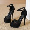 Fashion 2025 Summer Ultra High Heels Platform Sandals Women Ankle Buckle Strap Club Stripper Pole Dance Shoes Black Silk Pumps