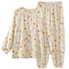 Pajamas Set for Length Floral Front Top and Bottom Gauze Pajamas Japanese Day [SISOFTLY] Short-sleeved Women, Summer, Cotton, 3/4 Pants, Pattern,