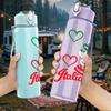 1PC Latina Heart Love Letter Print 750ml Color Plastic Sports Water Bottle Leakproof Flip Straw Lid Suitable for Sports Office Home Use