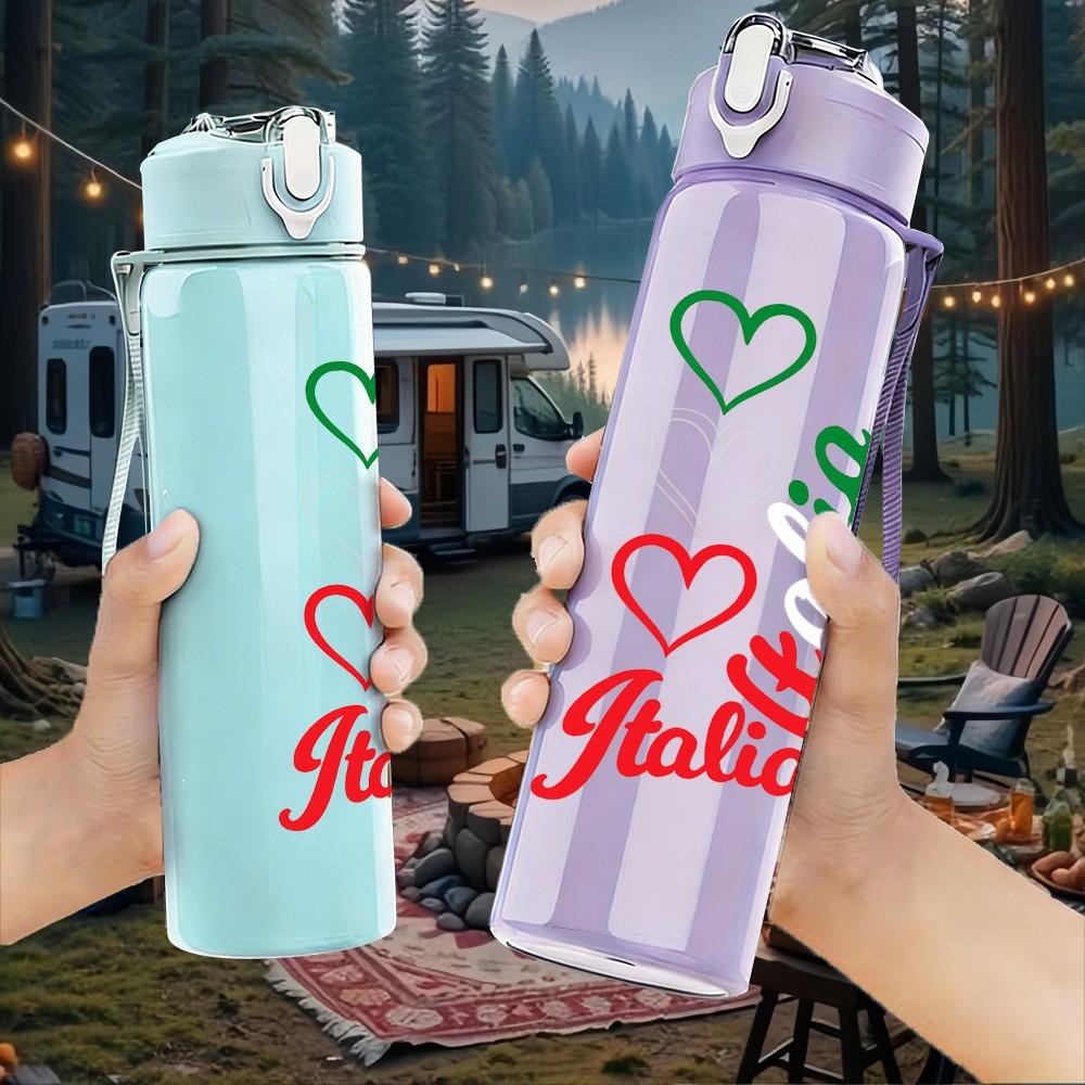 1PC Latina Heart Love Letter Print 750ml Color Plastic Sports Water Bottle Leakproof Flip Straw Lid Suitable for Sports Office Home Use