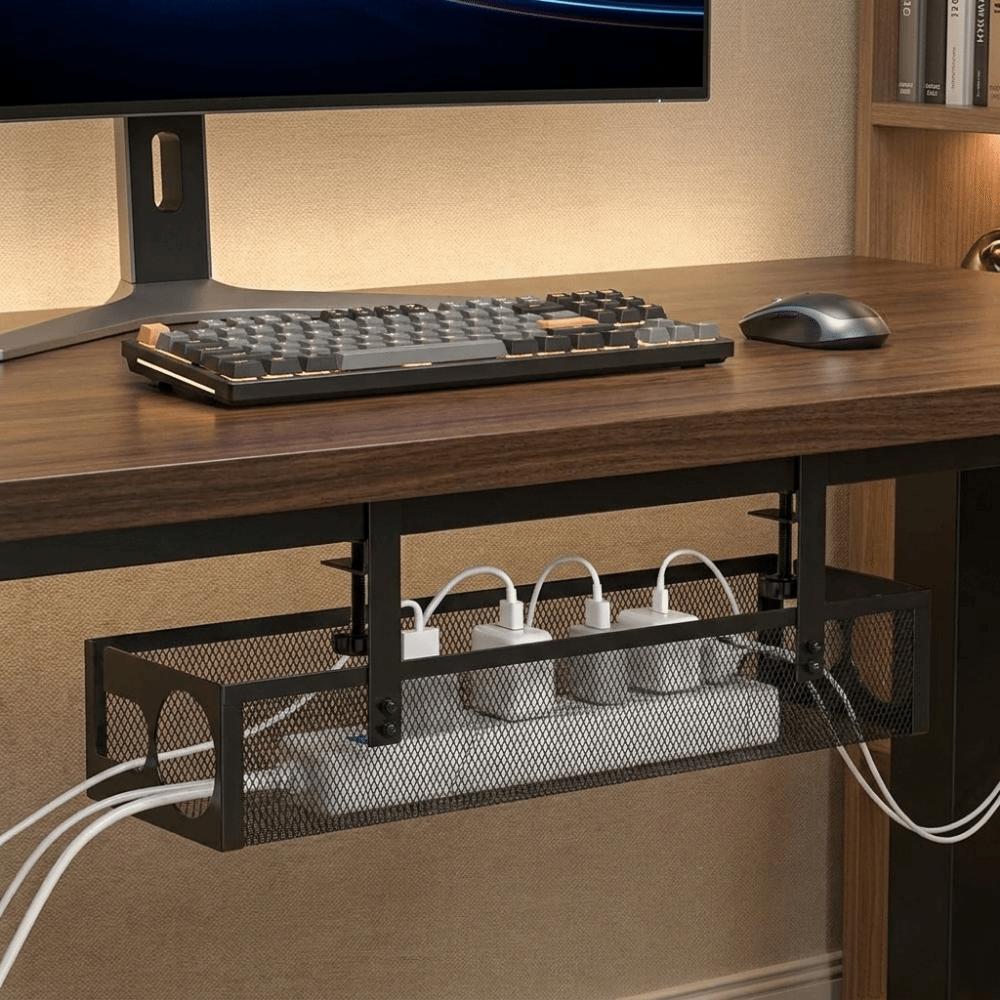 Carbon Steel Under Desk Wire Management Tray No Drilling Power Strip Cord Holder Office
