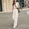 Anta Solid Color High Waist Straight Loose Casual Pants Women Bottoms Mud-Gray 962428503-1