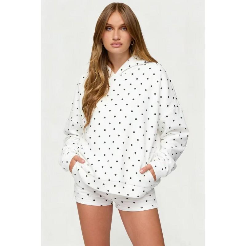 2026 Womens Polka Dot Hoodie Shorts Set Casual Sport Two Piece Outfit