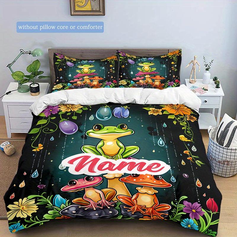 Three Frogs Duvet Cover Soft Bedding Set For Bedroomdorm Personalized Name Threepiece Set 1 Duvet Cover And 2 Pillowcases Perfect Gift For All Seasons