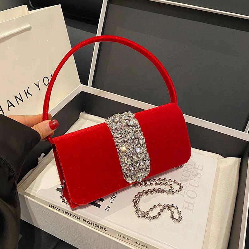 Сумка через плечо Diamond для вечеринки, новая ретро-универсальная сумка через плечо с цепочками, женственная дизайнерская роскошная вечерняя сумочка-клатч