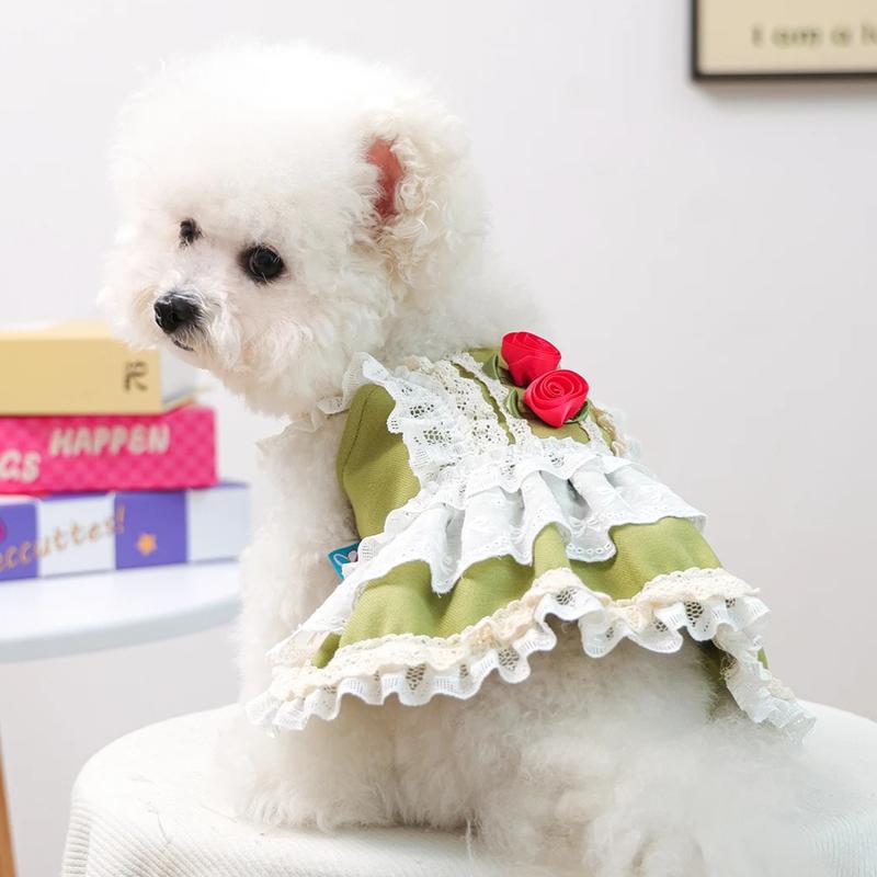Green Style Dog Dress Coat Clothes Flower Accessories Pet Princess Dresses for Small Cat Dog Puppy