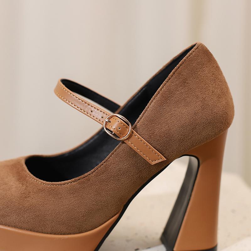 Women's High-heeled Single Shoes Spring and Summer New Waterproof Table Thick Heel Large Size Shallow Mouth Low-top Shoes