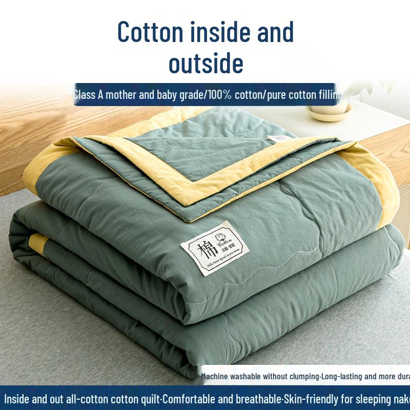 Стиганое одеяло из чистого хлопка - Мягкое, Легкое, Дышащее, Идеально для лета, Доступно в односпальном и двуспальном размерах.