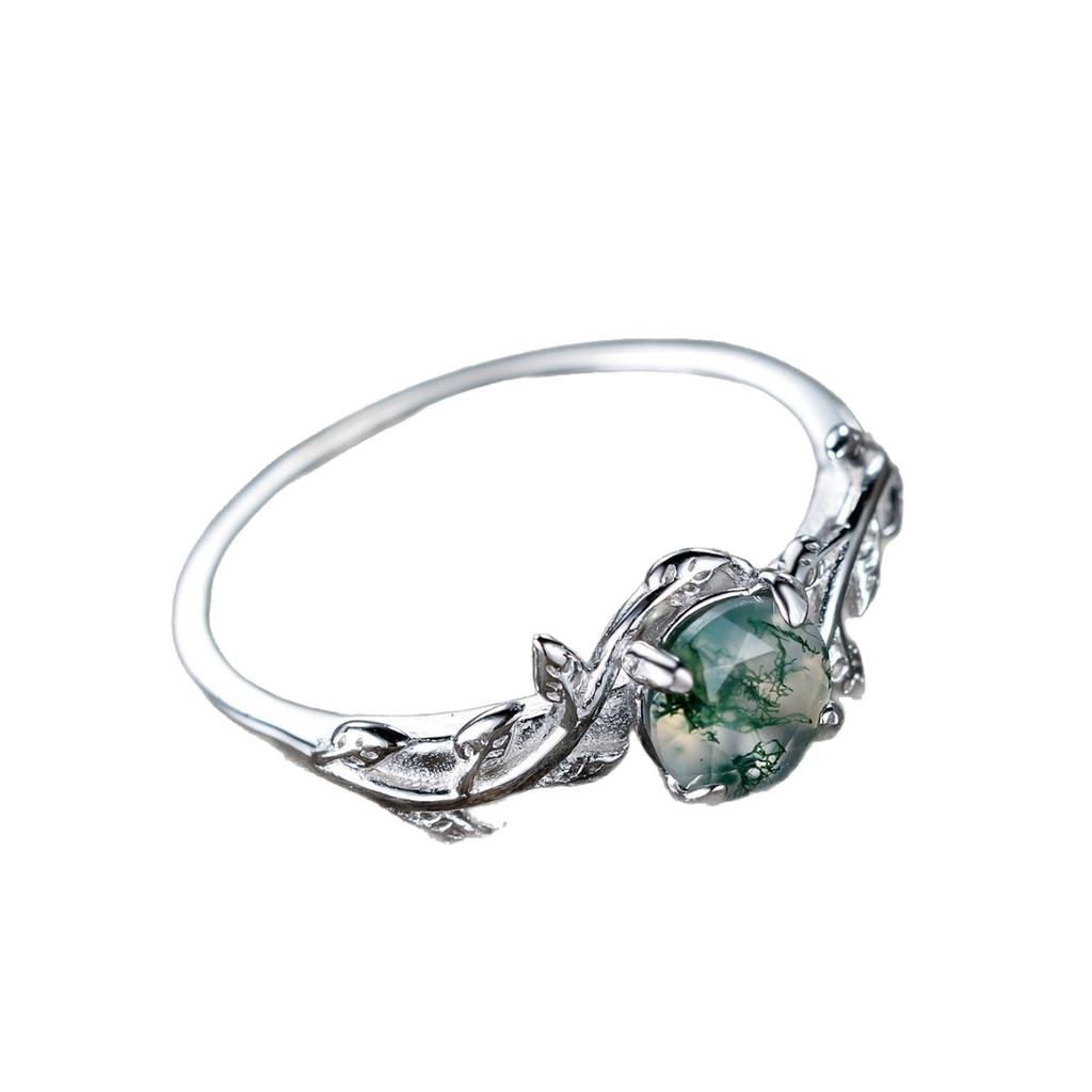 Simple Green Moss Stone and Aquatic Agate Ring Niche Creative Fresh and Sweet Jewelry