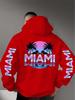 Street Culture Symbol Print Light Blue Gradient Sunset + Palm Tree. Miami Font Pattern Print Men's Fall-winter Hooded Sweatshirt