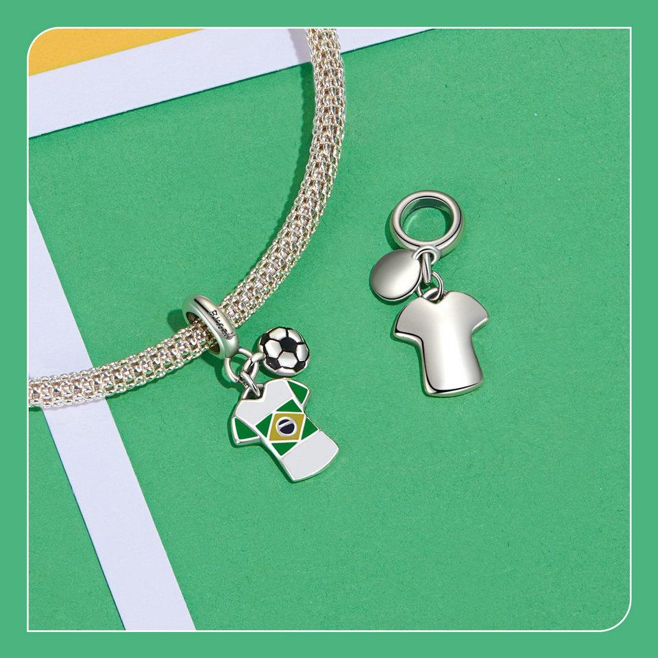 WOSTU 2024 Стерлингового Серебра 925 Пробы Футбол Любовь Спортивные Очаровательные Бусины подходят Для Женщин Браслет и Ожерелья Ювелирные Изделия Футбольные Бусы