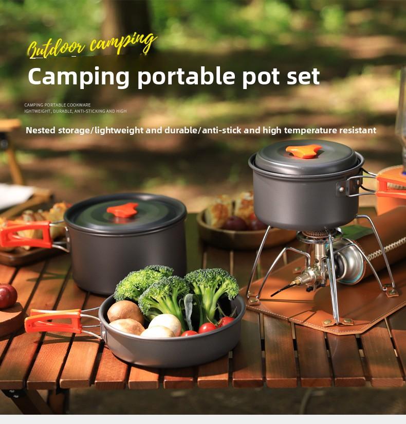 Custom High Quality Camping Supplies for 2/3 Persons Metal Aluminum Portable Outdoor Camping Cookware Kettle Pot Set 4-5L