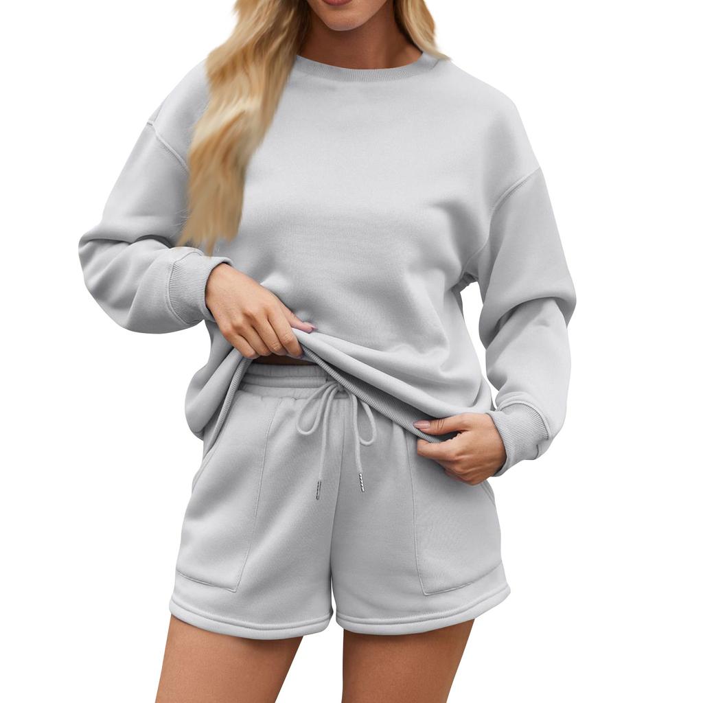 Женский однотонный свитер с воротником-стойкой и застежкой-молнией, длинный рукав, спортивные шорты, домашняя пижама