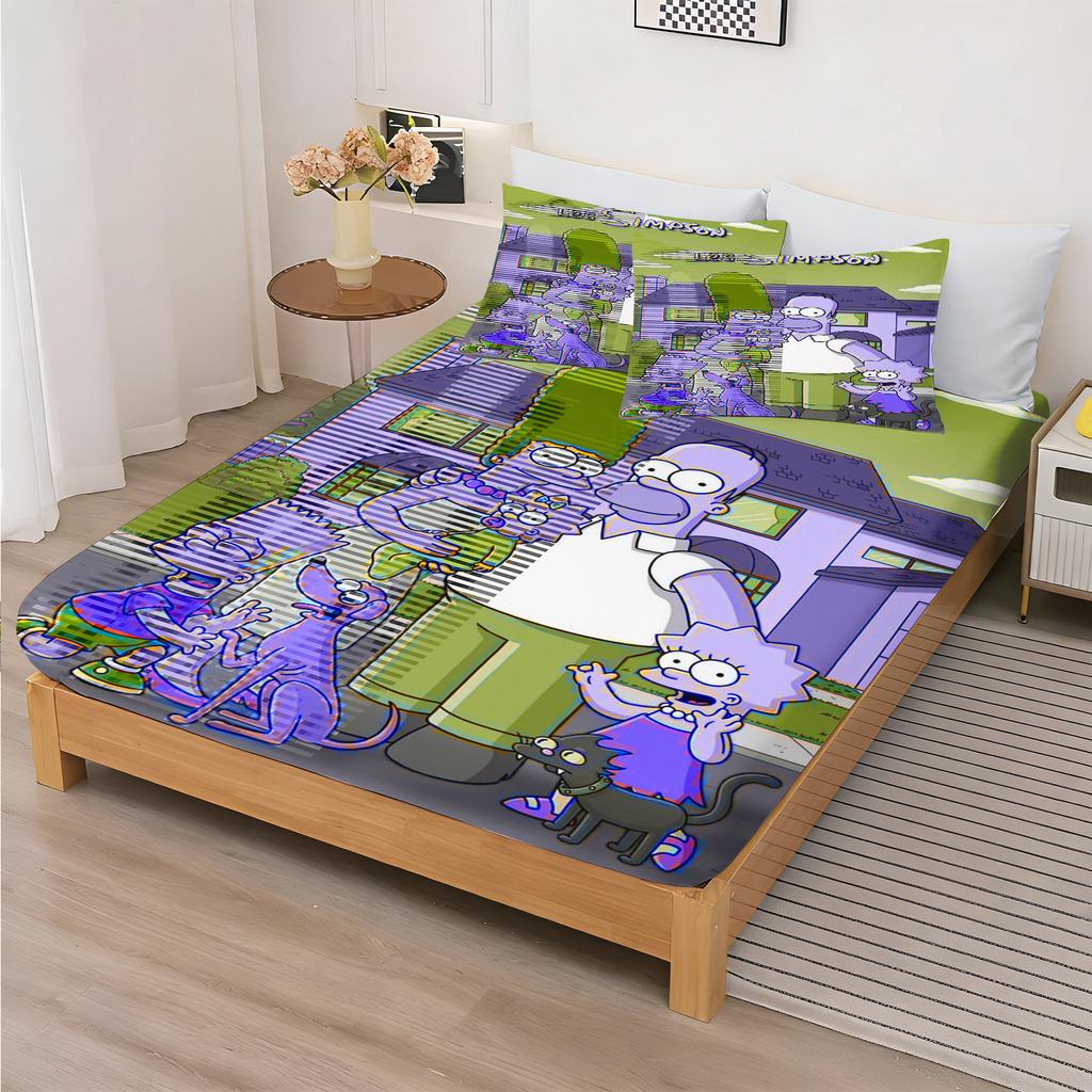 Cartoon Bedding Set Fitted Sheet The Simpsons Soft Microfiber Bed Linen for Kids Bedroom Home Decor