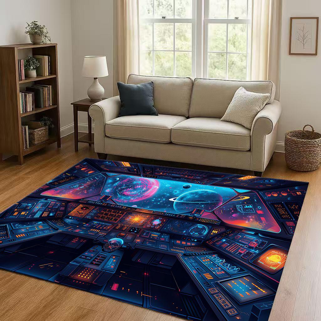3D Spacecraft Aircraft Cockpit Dashboard Living Room Non Slip Area Rug Carpet for Bedroom Kids Playroom Sofa,Home Decor Doormat
