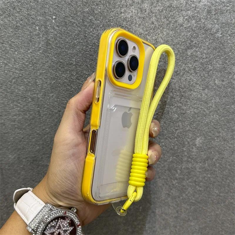 Роскошный чехол-кошелек прозрачный с ремешком для телефона для iPhone 17 11 12 13 14 15 Pro Max 16 Plus Ударопрочный бампер 2-в-1 ТПУ чехол