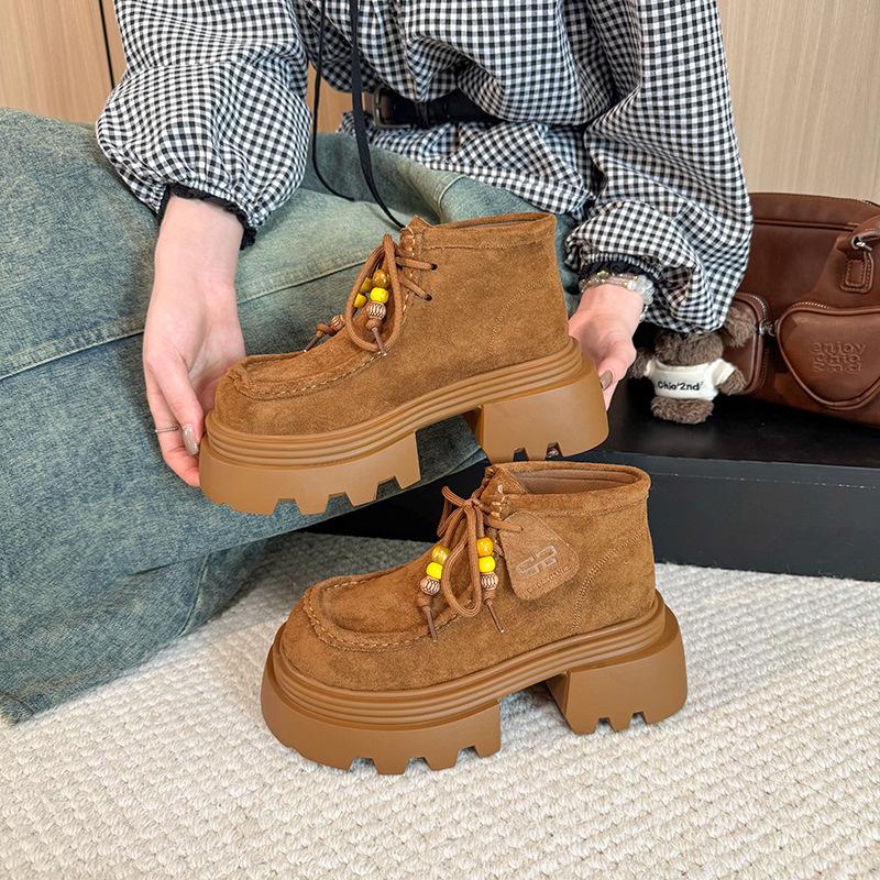 British Style Women's Fashionable Versatile Heightening Arch Support Comfortable Soft Elastic Shock-absorbing Non-slip Casual Martin Boots