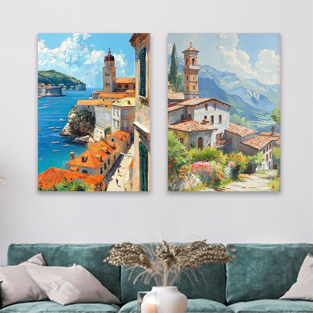 Abruzzo Italy Countryside Oil Painting Poster Europe Dubrovnik Croatia Travel Landscape Print Italian Canvas Painting Home Decor