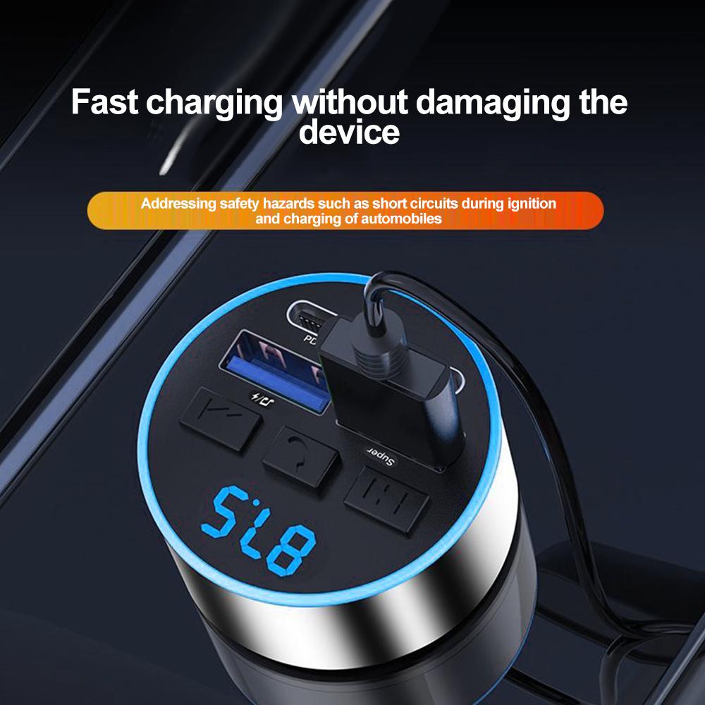 Многофункциональный Bluetooth Автомобильный Комплект Двойной USB PD Автомобильное Зарядное Устройство Быстрая Зарядка MP3 Плеер с Дисплеем Напряжения Атмосферная Лампа Адаптеры