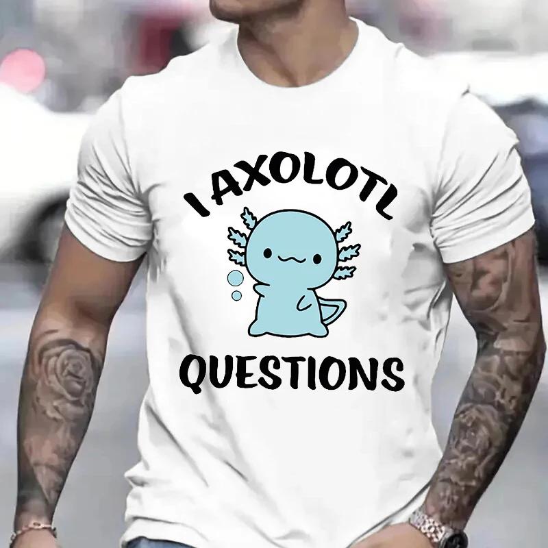 Милая футболка с изображением Аксолотля в стиле аниме для мужчин, футболки с рисунком манги, забавные футболки, одежда с коротким рукавом, футболки унисекс с изображением Аксолотля в стиле мультфильма
