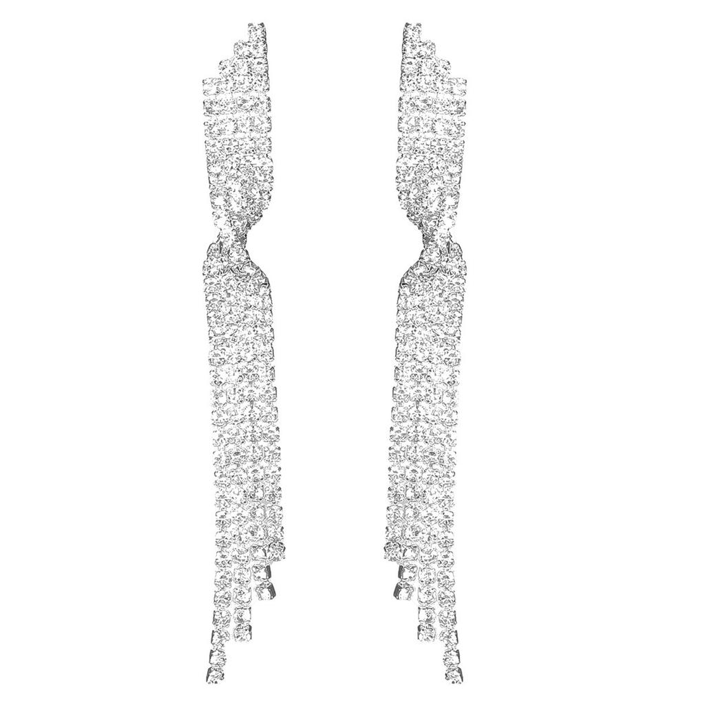Europe And The United States Senior Sense Of Super-Flash Rhinestone Long Paragraph Tassel Earrings Fashion Temperament Rhinestone Female Earrings
