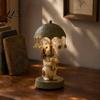 Collectible Sculpture Desk Light Rotating Umbrella Animal Lamp, Resin Holding Vintage Sculpture, Retro Aesthetic Bedroom Lighting Tabletop Cat