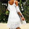 Sling Cold Shoulder Half Sleeve Summer Dress Crochet Embroidery Lace Stitching Mini Dress Female Clothing