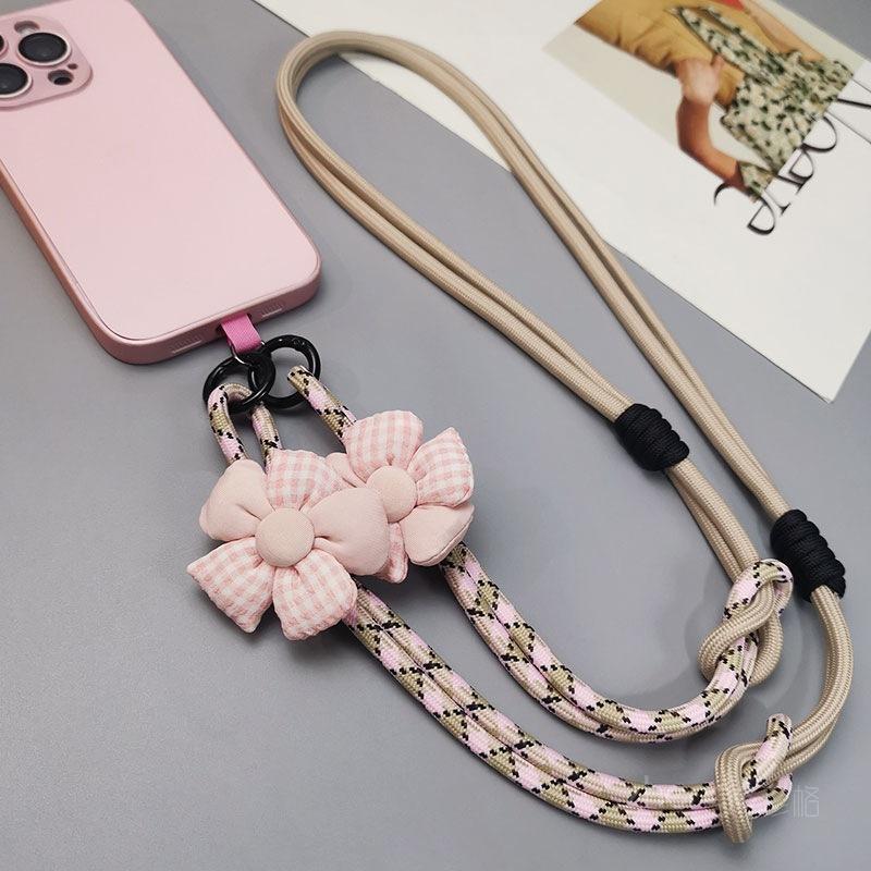 Crossbody & Wrist & Neck Three-purpose mobile phone lanyard adjustable long ins women's back rope flower braided rope