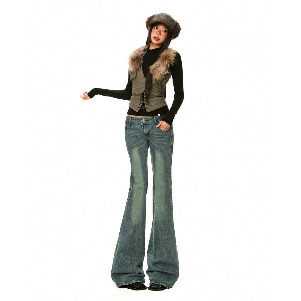 American retro micro-pull jeans new design sense Spice girl slim and thin according to spring pattern