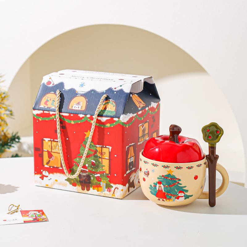Креативная керамическая кружка-чашка Apple на Рождество с крышкой, рождественский подарок, высокая, красивая чашка для воды, подарочная коробка, сувенир
