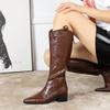 Ретро Сапоги в Европейско-Американском Стиле с Захватом Рукой Женские На Толстом Каблуке Среднем Каблуке С Острым Носком Сапоги Рыцаря Высокая Обувь