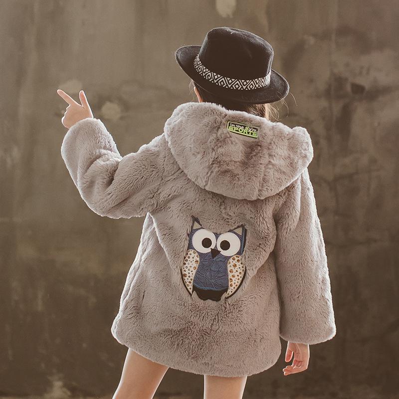 Girls' Plush Hooded Jackets Children's Plus Velvet Thick Winter Cartoon Jackets Big Children's Autumn and Winter Fashion Coats