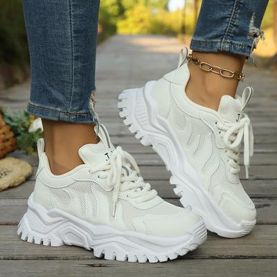 Женские сетчатые кроссовки на толстой подошве, дышащая спортивная обувь для бега на платформе для женщин, большие размеры, толстая подошва, нескользящие кроссовки для ходьбы