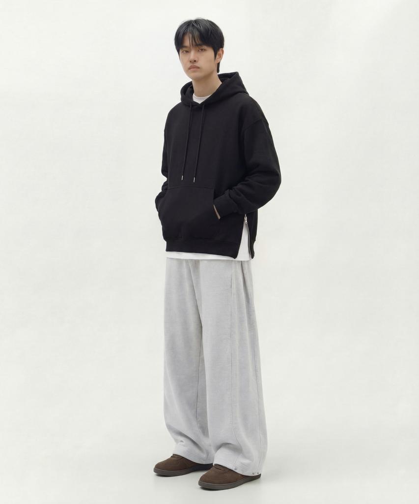 AGOD Side Tuck Snap Wide Sweatpants [White Melange]