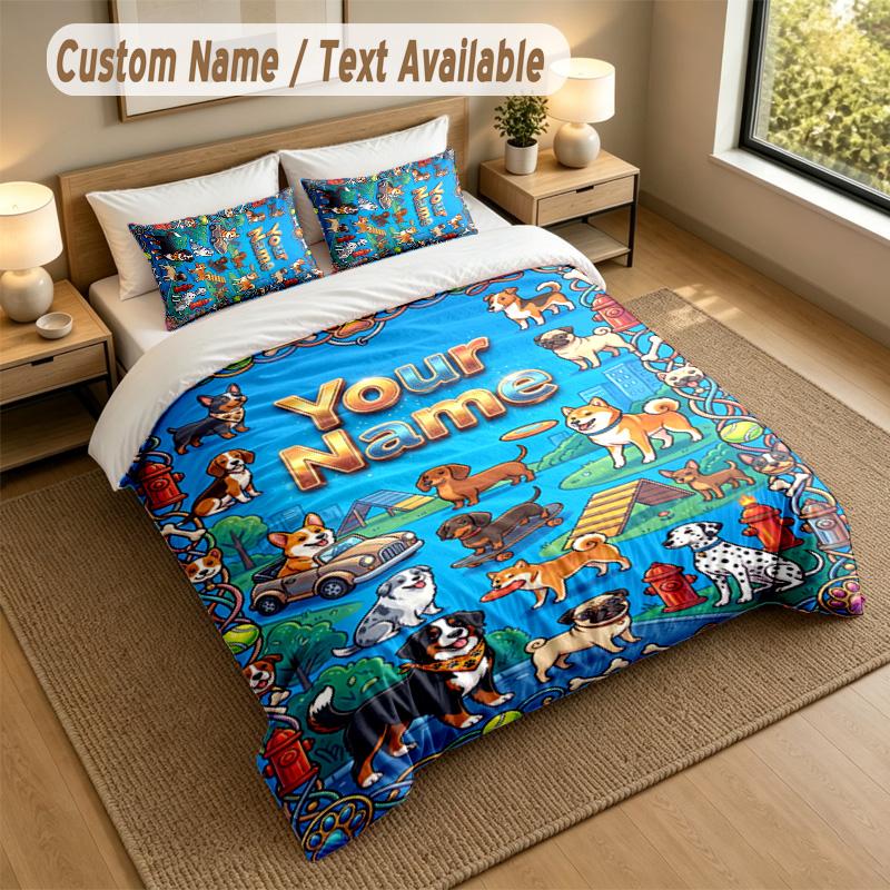 Dog Theme Personalized 3Pcs Bedding Set Custom Text & Name 1 Sheet 2 Pillowcases Household Bedding 1pc