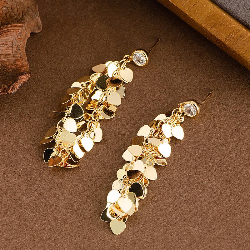 Silver Needle Diamond Inlaid Tassel Dangle Earrings - Luxurious Water Drop Design, Versatile and High-End.