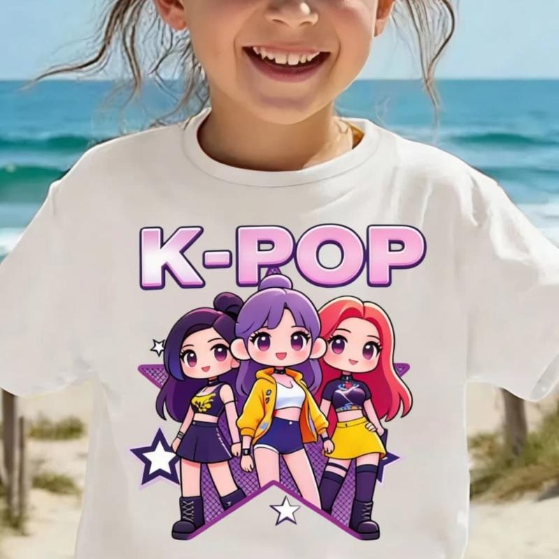 Детская футболка K-pop с мультяшным принтом, короткий рукав, летняя, удобная, забавный подарок для фанатов, футболки в стиле Харадзюку, одежда для девочек