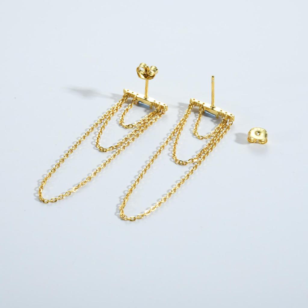 ANDYWEN Стерлингового серебра 925 пробы, стильные великолепные серьги из стерлингового серебра с позолоченными цирконами и несколькими цепочками, женские роскошные ювелирные украшения