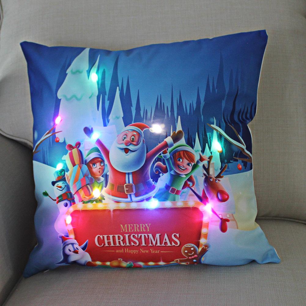 45cm LED Light Up Christmas Pillow Cover Festive Decorative Cushion Case With Lights For Home Holiday Decoration