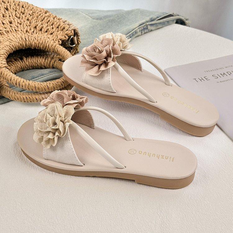 Цветок камелии крутые тапочки туфельки феи летняя обувь модные плоские пляжные сандалии на перемычке для отпуска