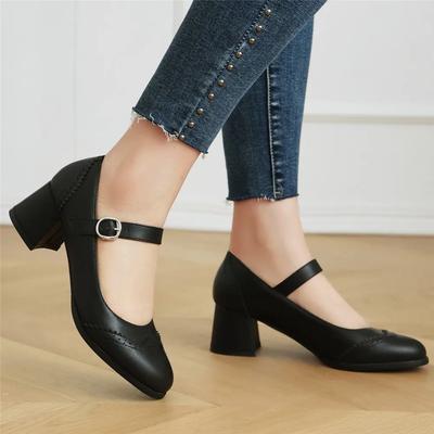 Модная весенняя обувь на высоком каблуке Женские туфли с пряжкой на толстом высоком каблуке Платформа Мэри Джейн Женские туфли Лодочки Обувь Винтажные Вечерние Свадебные Туфли