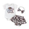 Baby Girl Summer Outfits Letter Baseball Print Short Sleeve Romper Skorts Headband 3Pcs Clothes Set