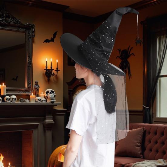 Женская шляпа ведьмы на Хэллоуин, складная, взрослая, черная, атласная, шляпа волшебника, костюм для Хэллоуин-вечеринки, для косплея, карнавалов, маскарадов