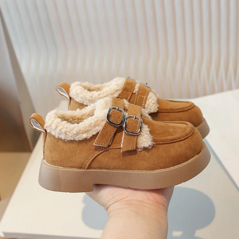 Winter Kids Cotton Shoes Girls Plush Thickened Warm Shoes 2024 Fashion Versatile Soft Children Outdoor Causal Shoes Hook Loop