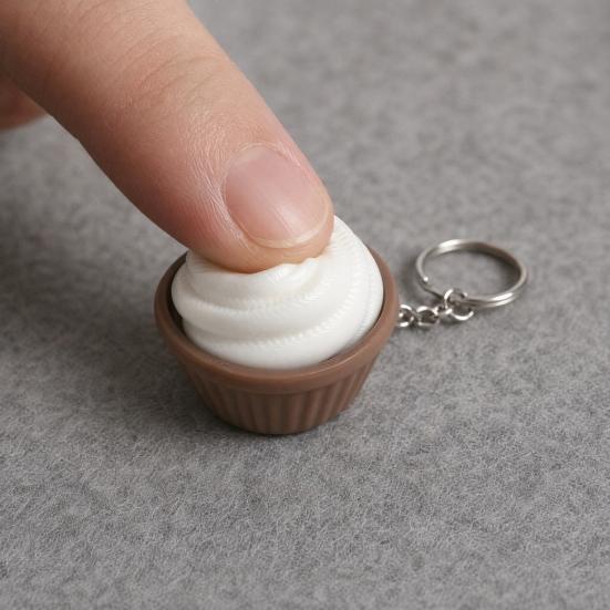 Stress Relief Key Pendant 3D Printed Simulation Cake Fidget Keychain with Metal Ring, Dessert Squeeze Toy Click Button Commuting & Detachable Design,
