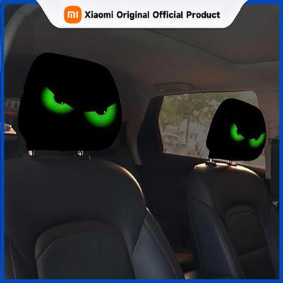 2PCS Black Fluorescent Eye Car Head Pillowcase, Double-sided Printed Car Interior Personalized Decoration Car Pillowcase