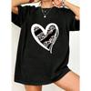 Black Oversized T Shirt With Leopard Heart Print For Casual Wear