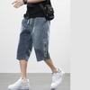 Summer Men's Jeans Denim Breeches Calf-Length Casual Shorts Washed Cotton Drawstring Straight Capris Pants Big Size 8XL